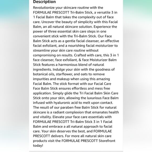 New in Box Formula Prescott Tri Balm 3 in 1 Cleanse Exfoliate Moisturizer Stick - Picture 9 of 9